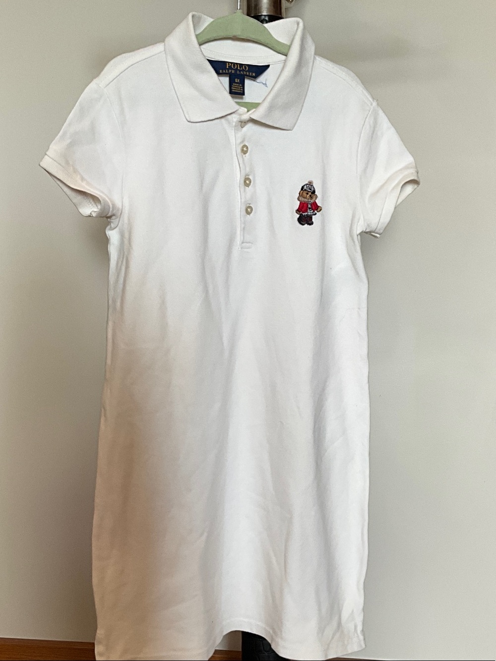 Polo Ralph Lauren White Polo Shirt Dress with Bear Embroidery